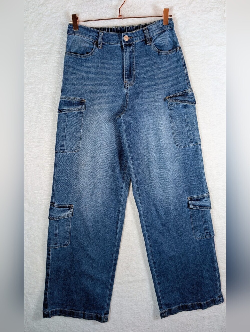 205-Madden‎ NYC Wide Leg Cargo Denim Jeans - Medium Blue